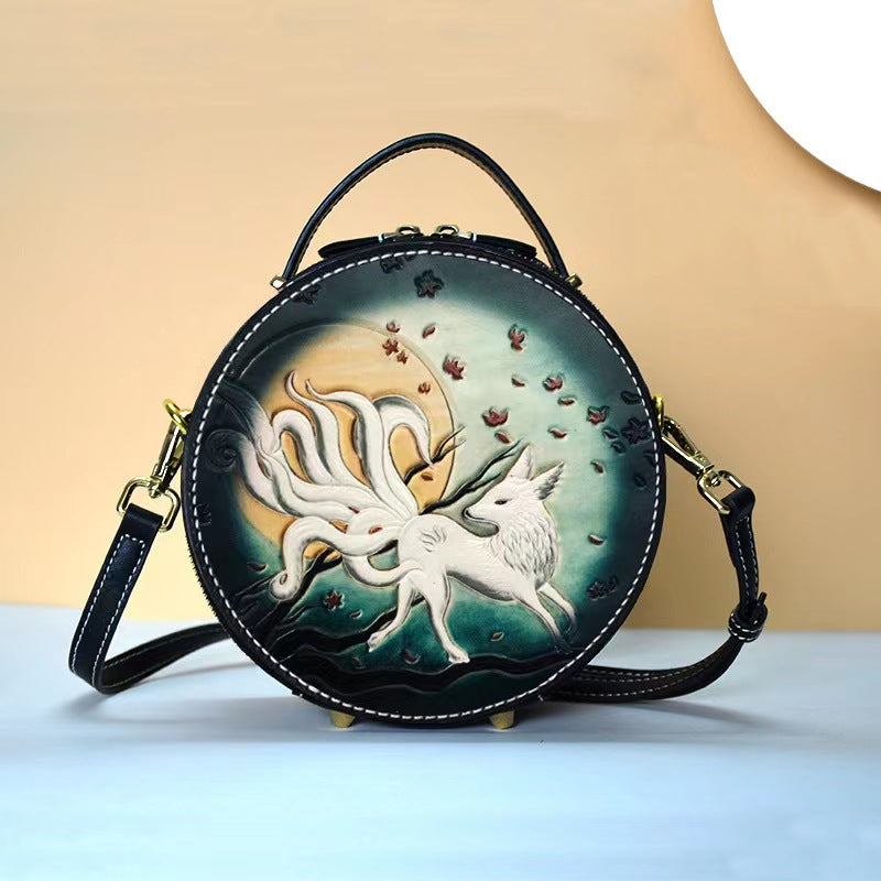 Leather designer round handbag sling bag