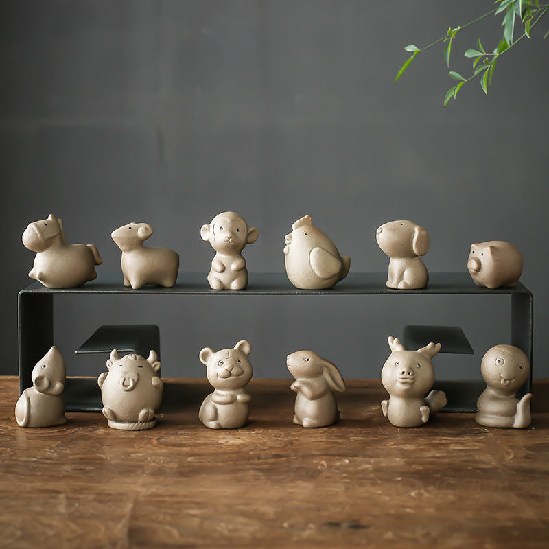 Fingertip Tea Pet 12 Chinese Zodiac Pig Sheep Rabbit Purple Sand Ornament