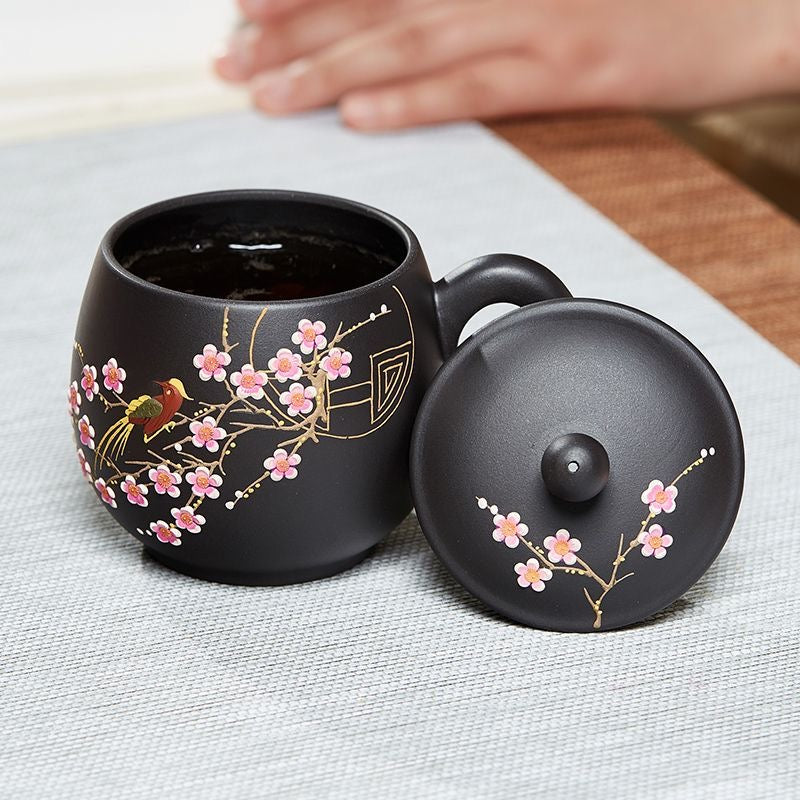 Yixing Handmade Teacups Flower and Bird Cups Purple Clay Teacup