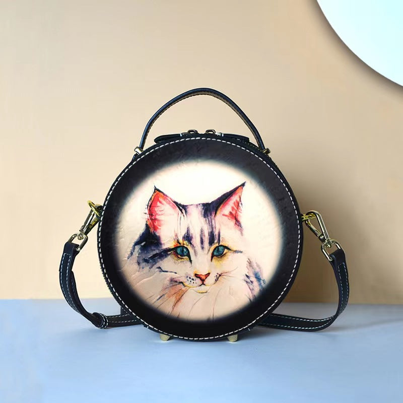 Leather designer round handbag sling bag