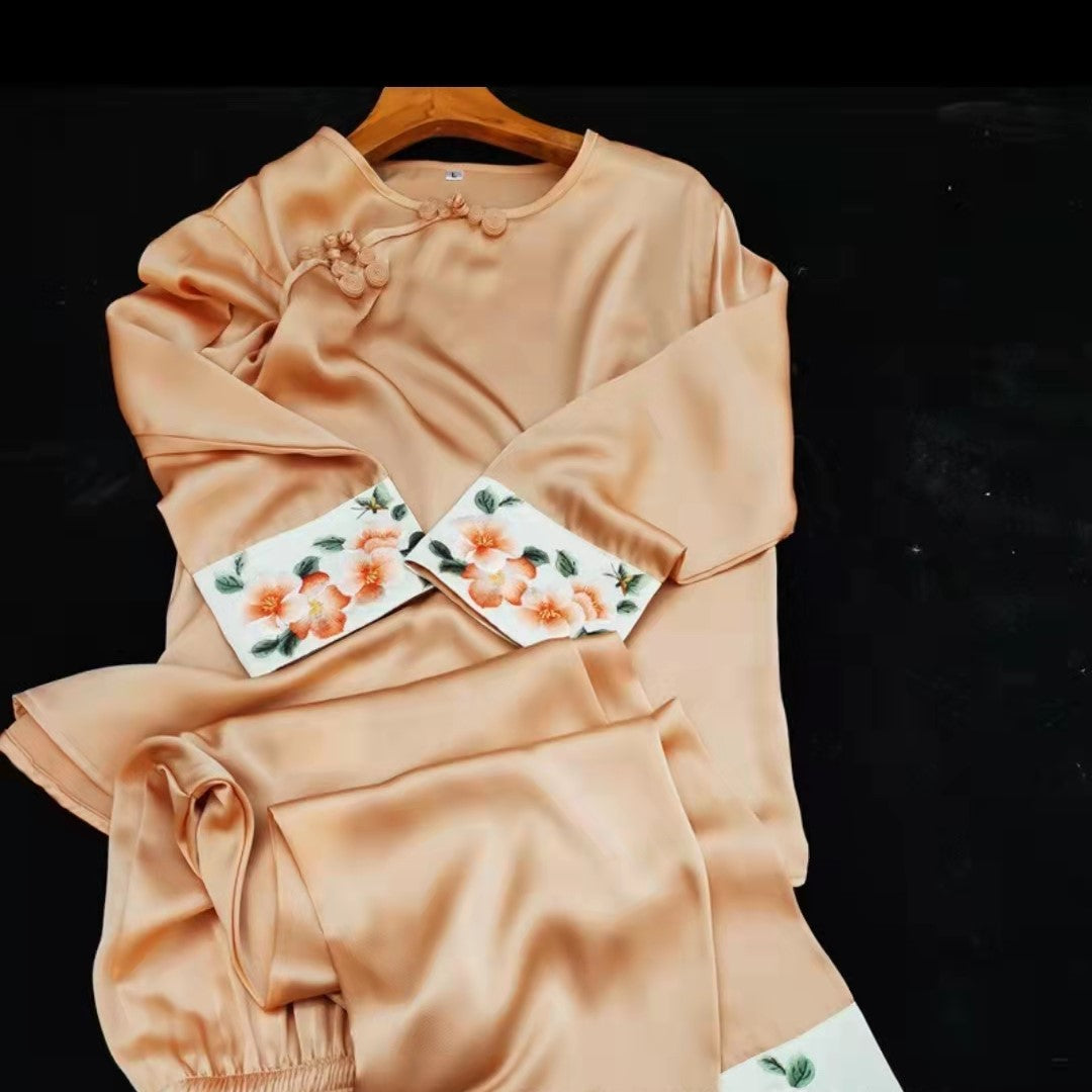 Suzhou Embroidery Silk Summer Pajamas Loungewear