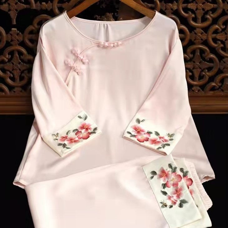 Suzhou Embroidery Silk Summer Pajamas Loungewear