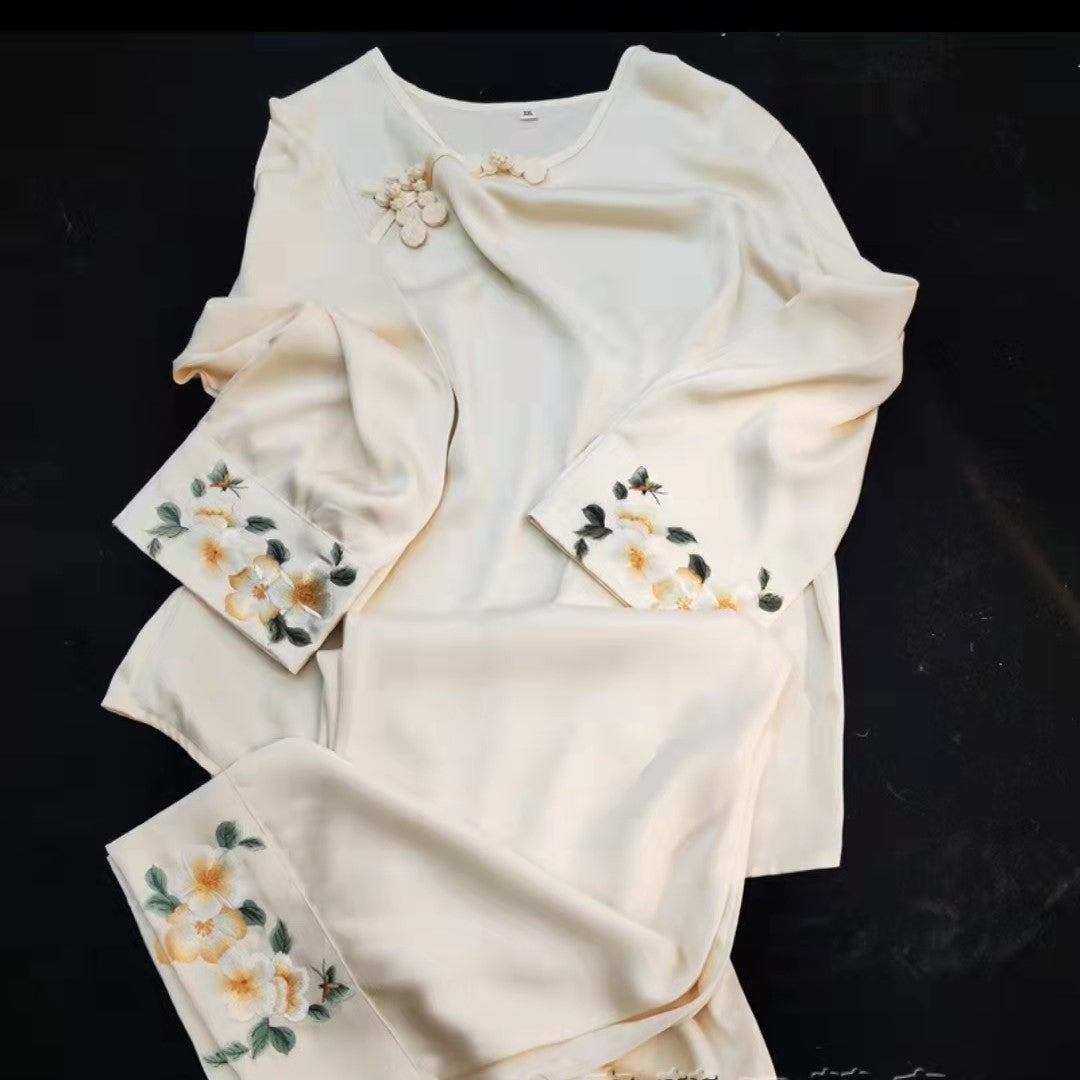 Suzhou Embroidery Silk Summer Pajamas Loungewear