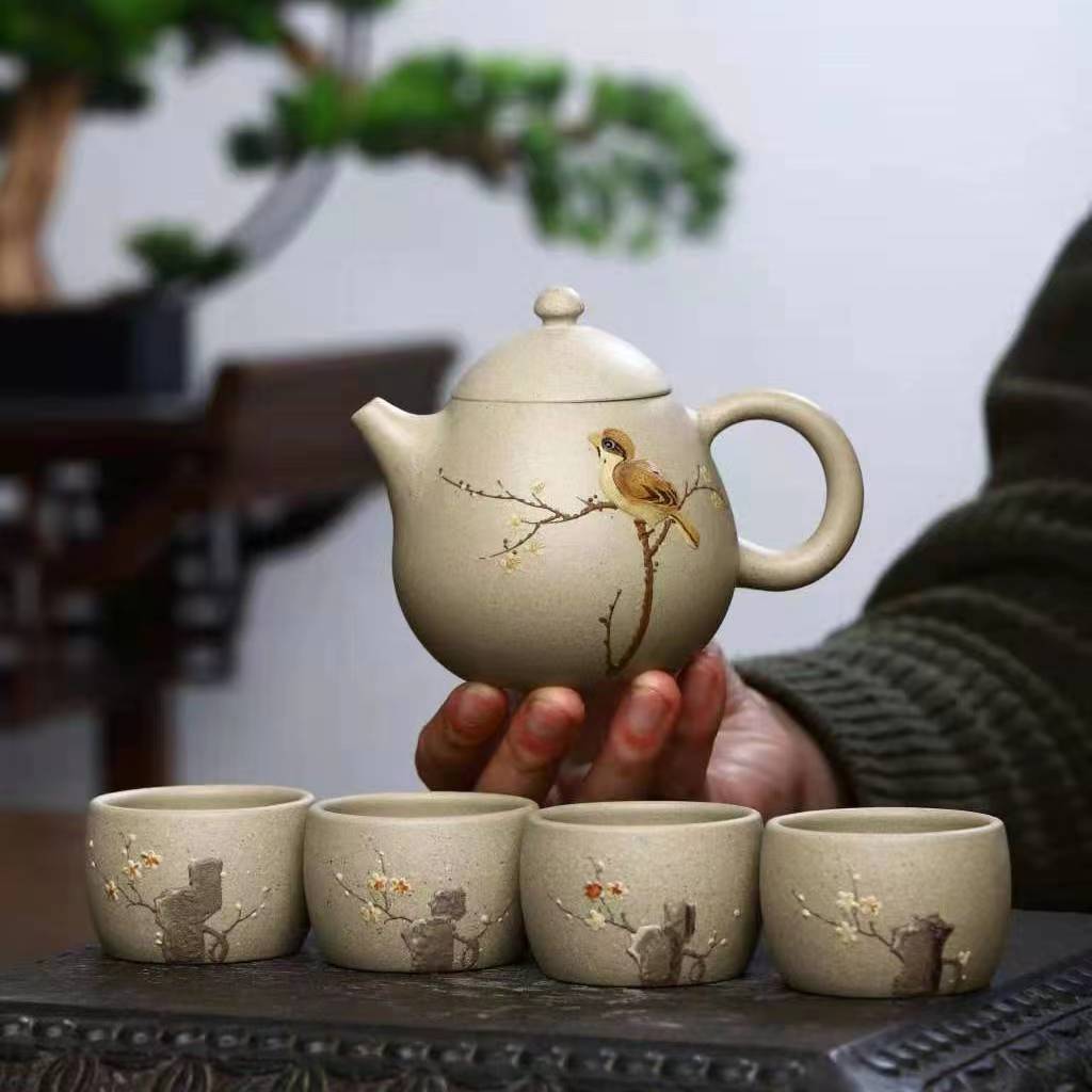 White Bird Purple Clay Zisha Teapot