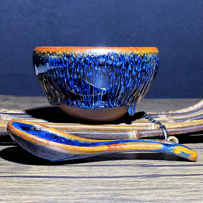 Master Collection--Golden Orchid Peacock Van Gogh Bowl & Spoon Set (M203)