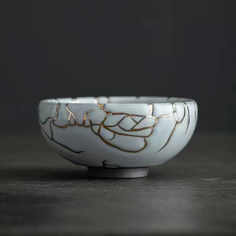 Shinoyaki white 24k gold Hand made tea cup
