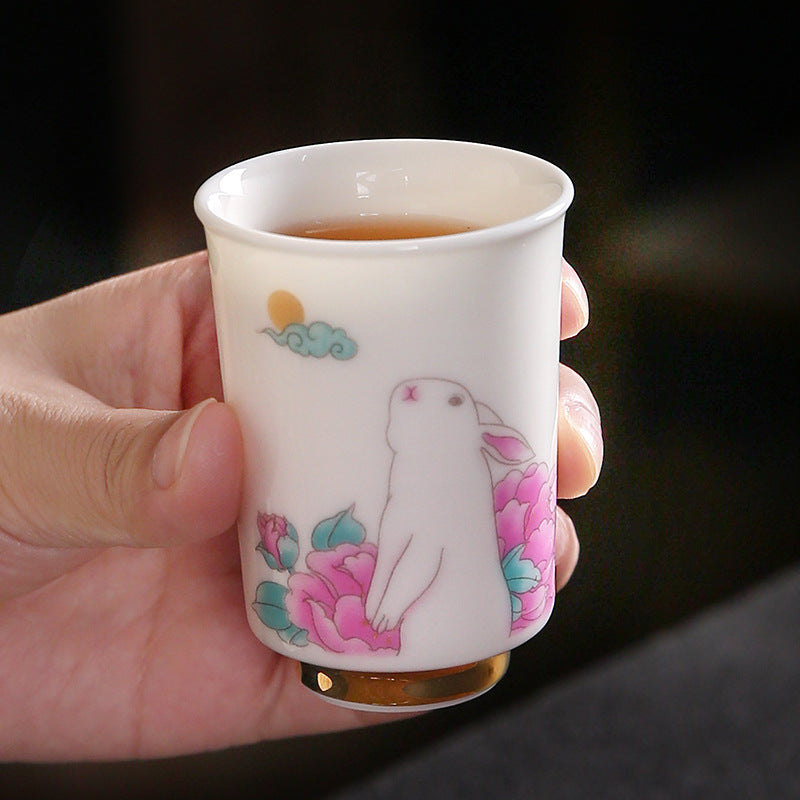 Sheep fat jade tea cup Little white rabbit color changing Tea cup