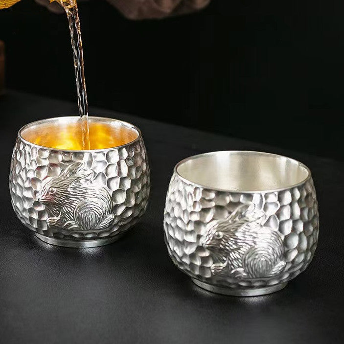 Master Collection---A gilt silver white rabbit hand-made Tea Cup(M510)