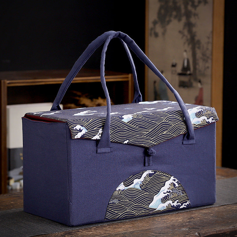 Fabric Double Teacups Gift Box Travel Storage Box