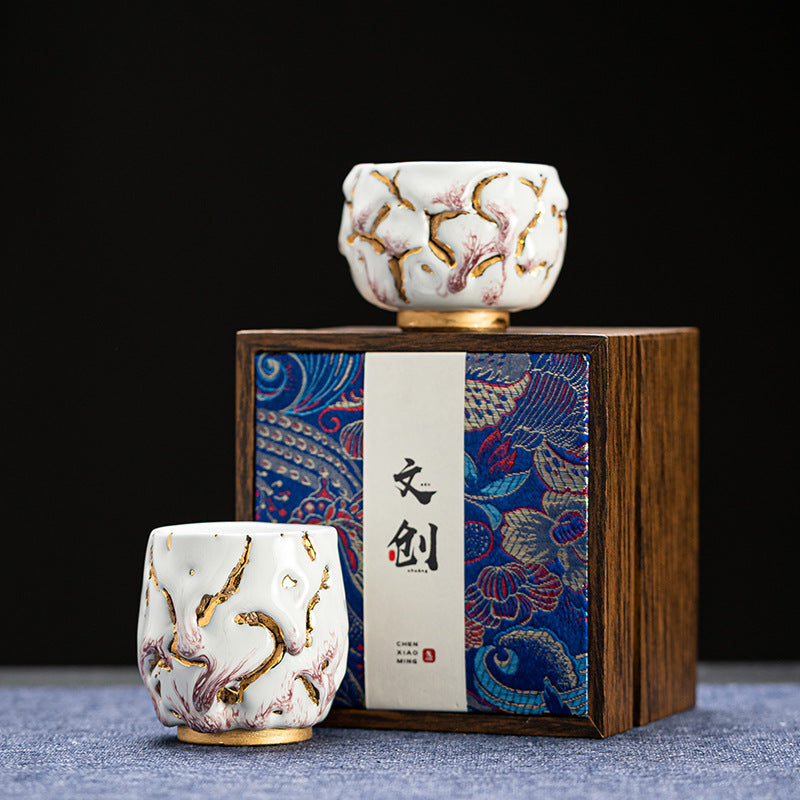 Master Collection--Moon Pink and Purple Gilt Shino Yaki Handmade Master Teacup (M03)